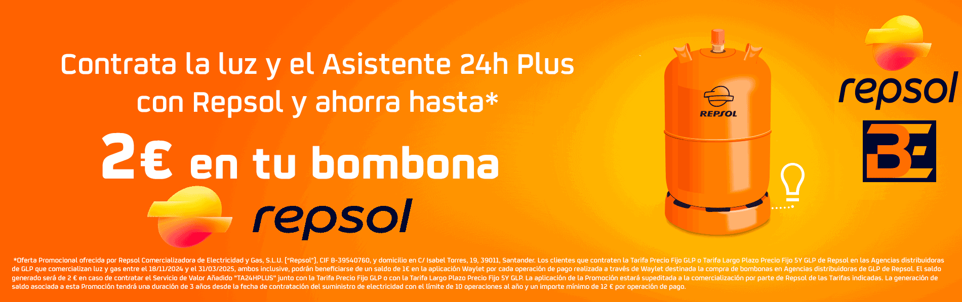 Promoción Repsol: Contrata Luz y Asistente 24h Plus - Descuento de 2€ en tu Bombona